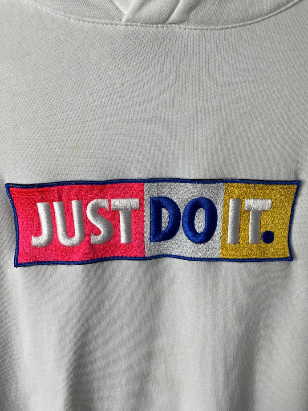 Nike Vintage Just Do It Embroidered Patch Hoodie Sweatshirt White Unisex Size XL